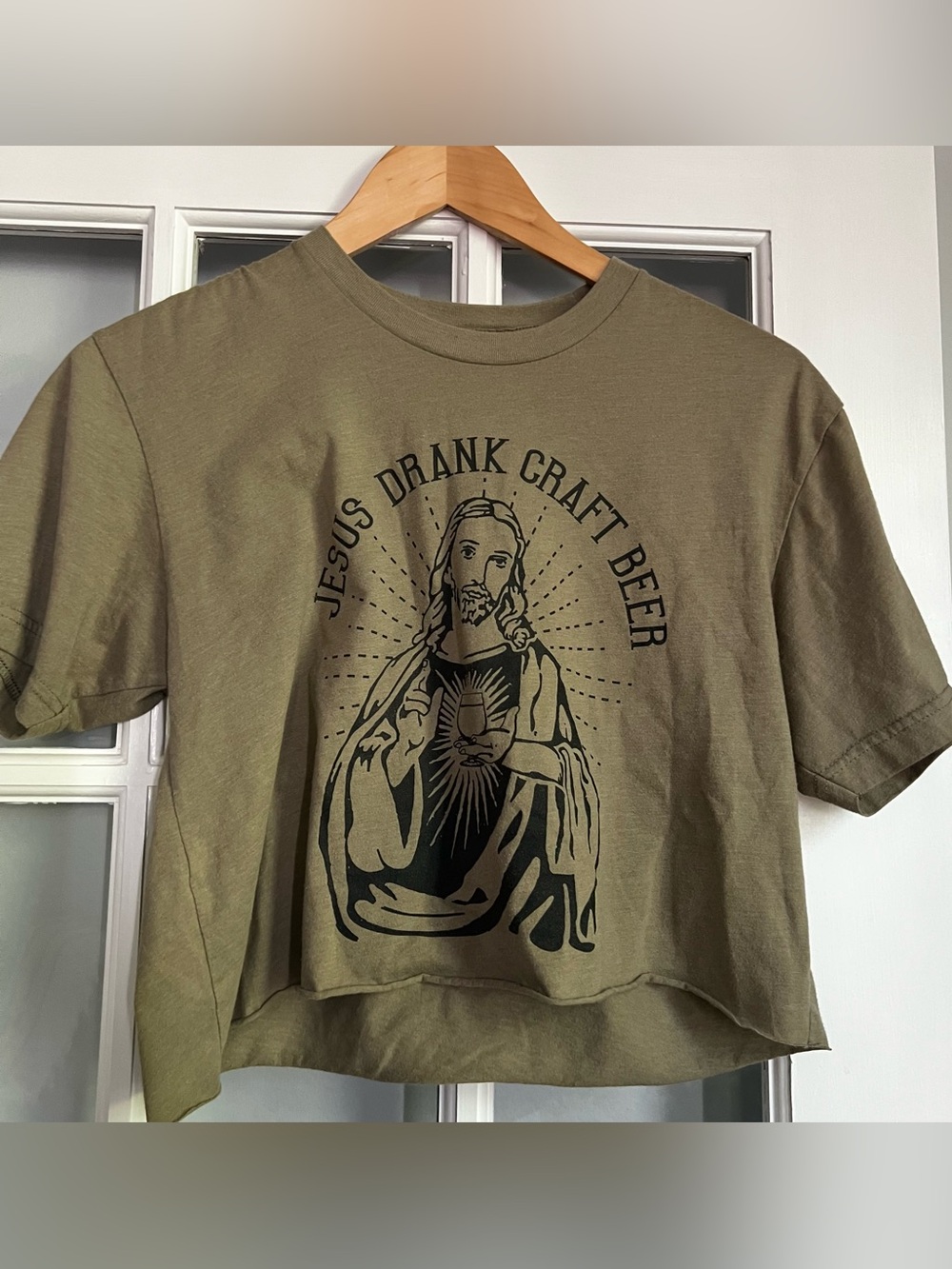 Olive Graphic Tee "Jesus Drank Craft Beer"